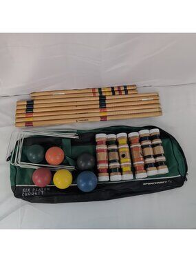 Sportcraft Croquet Set Wooden Wood Mallets COMPLETE 6 Player Travel Bag Party Re